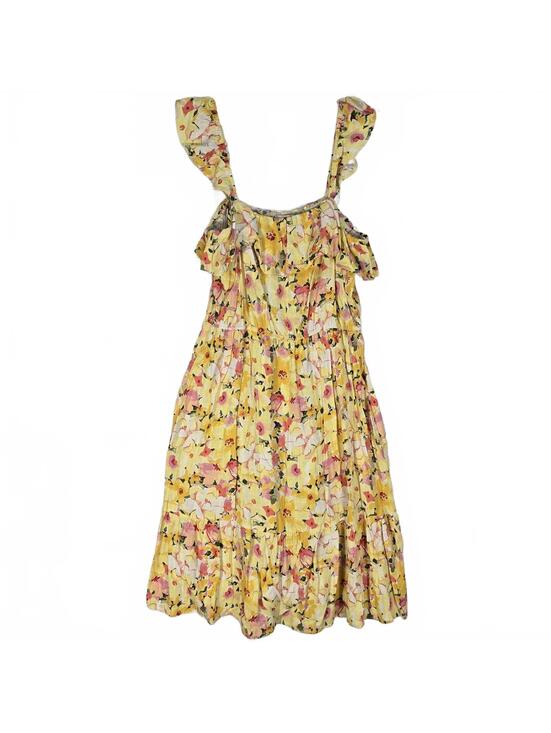 LC Lauren Conrad Dresses & Skirts - Lauren Conrad Floral Ruffle Sun Dress Large Yellow Rayon Linen Boho Cottagecore